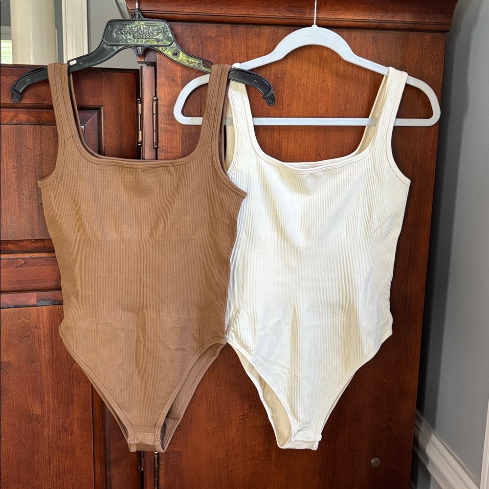Bundle of Ribbed Square Neck Bodysuits